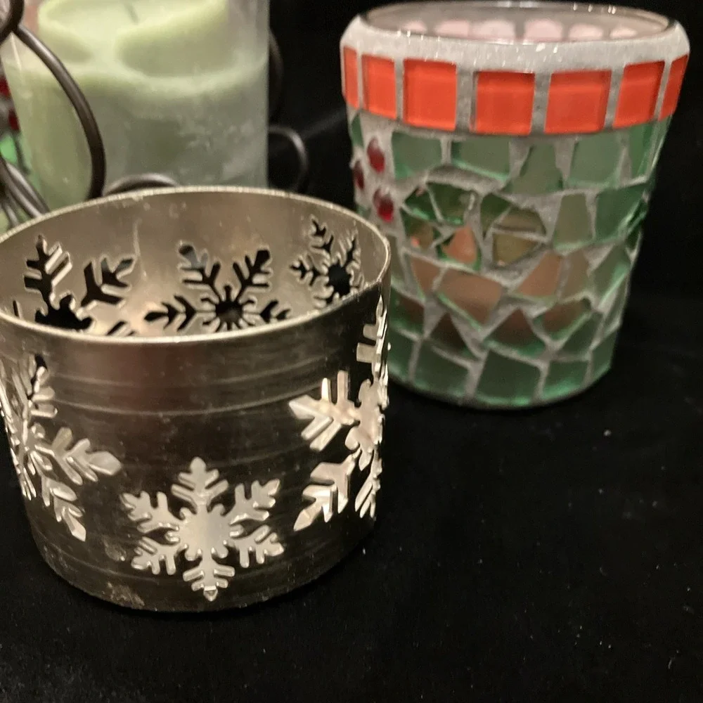 Votive Lot 5 Glass & Metal Tea light Candle Holders Bath & Body Works Christmas